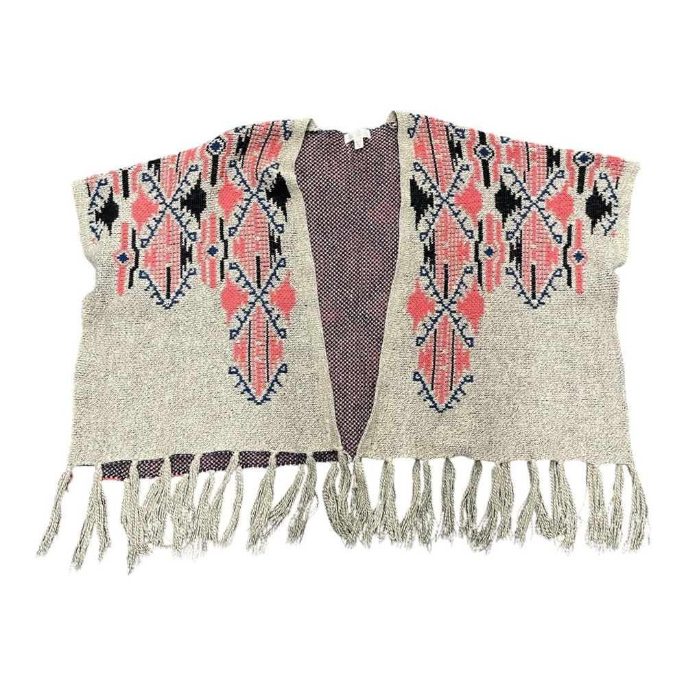 Oscar St Poncho Cardigan Size M-L Wool Blend Boho, indie.  poncho with tassels